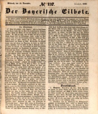 Baierscher Eilbote (Münchener Bote für Stadt und Land) Mittwoch 15. November 1848