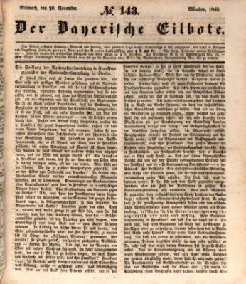 Baierscher Eilbote (Münchener Bote für Stadt und Land) Mittwoch 29. November 1848