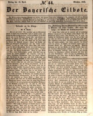 Baierscher Eilbote (Münchener Bote für Stadt und Land) Freitag 13. April 1849