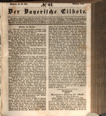 Baierscher Eilbote (Münchener Bote für Stadt und Land) Mittwoch 23. Mai 1849