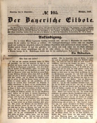 Baierscher Eilbote (Münchener Bote für Stadt und Land) Sonntag 2. September 1849