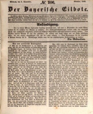 Baierscher Eilbote (Münchener Bote für Stadt und Land) Mittwoch 5. September 1849