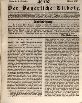 Baierscher Eilbote (Münchener Bote für Stadt und Land) Freitag 7. September 1849