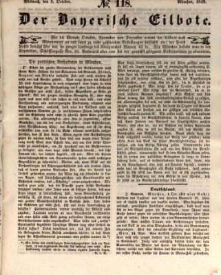 Baierscher Eilbote (Münchener Bote für Stadt und Land) Mittwoch 3. Oktober 1849