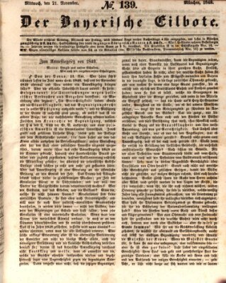 Baierscher Eilbote (Münchener Bote für Stadt und Land) Mittwoch 21. November 1849