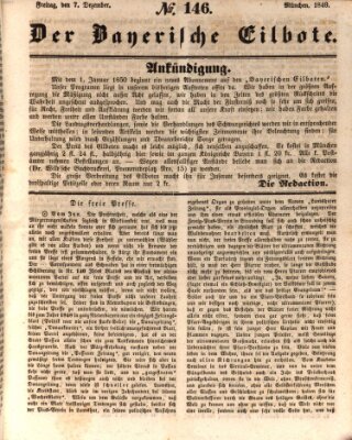 Baierscher Eilbote (Münchener Bote für Stadt und Land) Freitag 7. Dezember 1849