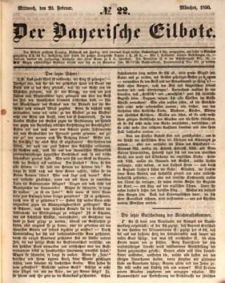 Baierscher Eilbote (Münchener Bote für Stadt und Land) Mittwoch 20. Februar 1850