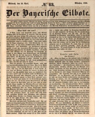 Baierscher Eilbote (Münchener Bote für Stadt und Land) Mittwoch 10. April 1850