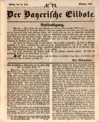 Baierscher Eilbote (Münchener Bote für Stadt und Land) Freitag 14. Juni 1850