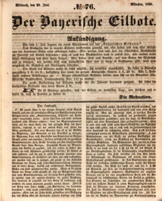 Baierscher Eilbote (Münchener Bote für Stadt und Land) Mittwoch 26. Juni 1850