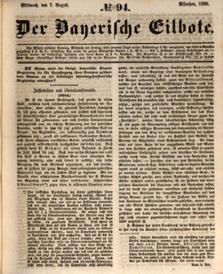 Baierscher Eilbote (Münchener Bote für Stadt und Land) Mittwoch 7. August 1850