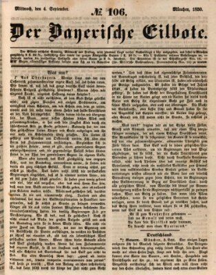 Baierscher Eilbote (Münchener Bote für Stadt und Land) Mittwoch 4. September 1850