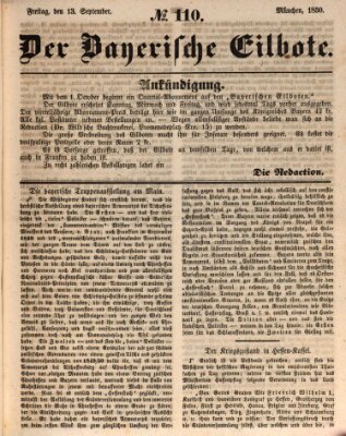 Baierscher Eilbote (Münchener Bote für Stadt und Land) Freitag 13. September 1850