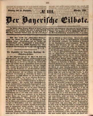 Baierscher Eilbote (Münchener Bote für Stadt und Land) Sonntag 15. September 1850