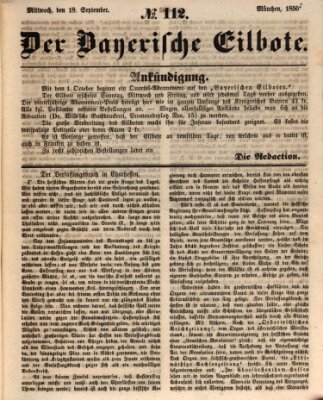 Baierscher Eilbote (Münchener Bote für Stadt und Land) Mittwoch 18. September 1850