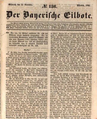 Baierscher Eilbote (Münchener Bote für Stadt und Land) Mittwoch 13. November 1850