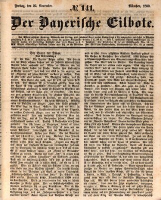 Baierscher Eilbote (Münchener Bote für Stadt und Land) Freitag 22. November 1850