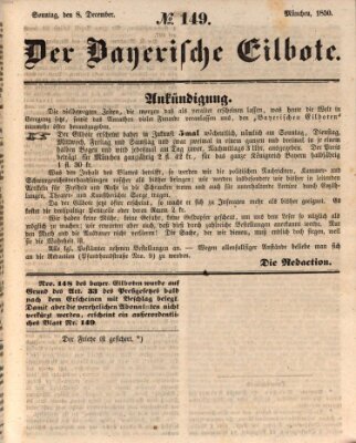 Baierscher Eilbote (Münchener Bote für Stadt und Land) Sonntag 8. Dezember 1850