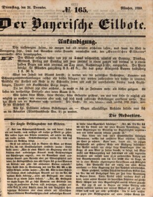 Baierscher Eilbote (Münchener Bote für Stadt und Land) Dienstag 31. Dezember 1850