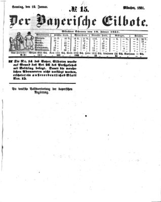 Baierscher Eilbote (Münchener Bote für Stadt und Land) Sonntag 19. Januar 1851