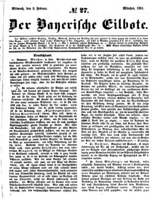 Baierscher Eilbote (Münchener Bote für Stadt und Land) Mittwoch 5. Februar 1851