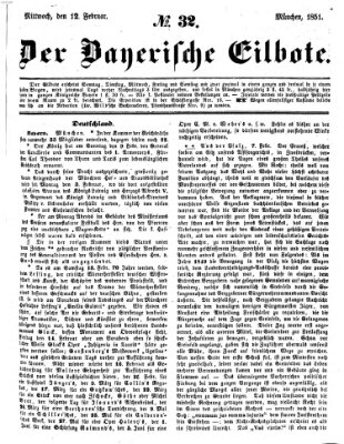 Baierscher Eilbote (Münchener Bote für Stadt und Land) Mittwoch 12. Februar 1851