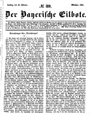 Baierscher Eilbote (Münchener Bote für Stadt und Land) Samstag 22. Februar 1851