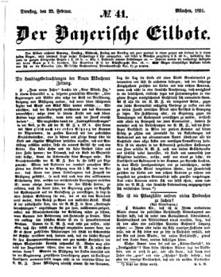 Baierscher Eilbote (Münchener Bote für Stadt und Land) Dienstag 25. Februar 1851