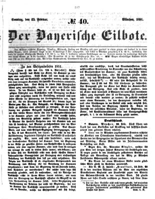 Baierscher Eilbote (Münchener Bote für Stadt und Land) Sonntag 23. Februar 1851