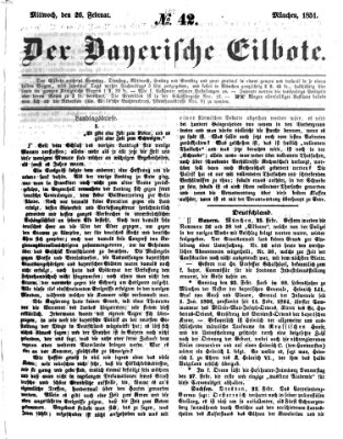 Baierscher Eilbote (Münchener Bote für Stadt und Land) Mittwoch 26. Februar 1851