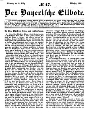 Baierscher Eilbote (Münchener Bote für Stadt und Land) Mittwoch 5. März 1851