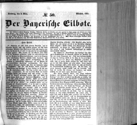 Baierscher Eilbote (Münchener Bote für Stadt und Land) Sonntag 9. März 1851