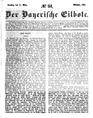 Baierscher Eilbote (Münchener Bote für Stadt und Land) Dienstag 11. März 1851