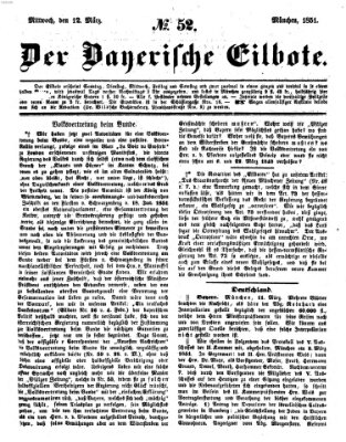 Baierscher Eilbote (Münchener Bote für Stadt und Land) Mittwoch 12. März 1851