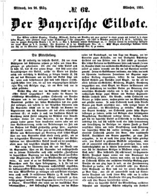 Baierscher Eilbote (Münchener Bote für Stadt und Land) Mittwoch 26. März 1851