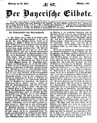 Baierscher Eilbote (Münchener Bote für Stadt und Land) Mittwoch 30. April 1851