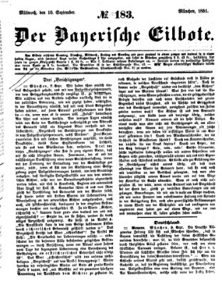 Baierscher Eilbote (Münchener Bote für Stadt und Land) Mittwoch 10. September 1851