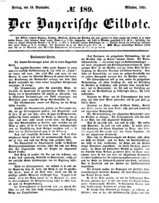 Baierscher Eilbote (Münchener Bote für Stadt und Land) Freitag 19. September 1851