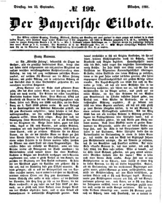 Baierscher Eilbote (Münchener Bote für Stadt und Land) Dienstag 23. September 1851