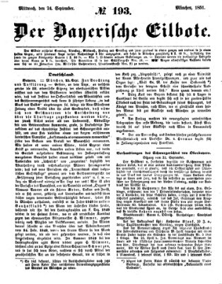 Baierscher Eilbote (Münchener Bote für Stadt und Land) Mittwoch 24. September 1851