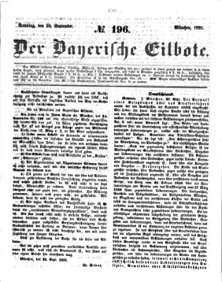 Baierscher Eilbote (Münchener Bote für Stadt und Land) Sonntag 28. September 1851