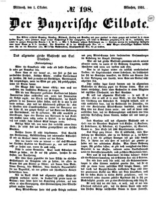 Baierscher Eilbote (Münchener Bote für Stadt und Land) Mittwoch 1. Oktober 1851