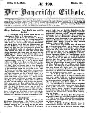 Baierscher Eilbote (Münchener Bote für Stadt und Land) Freitag 3. Oktober 1851