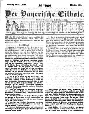 Baierscher Eilbote (Münchener Bote für Stadt und Land) Sonntag 5. Oktober 1851