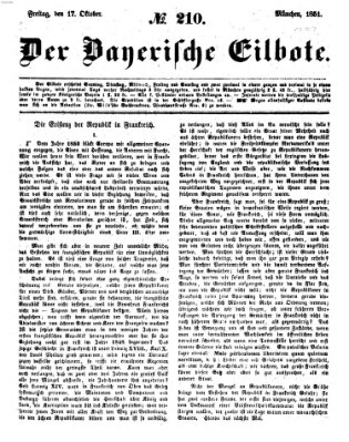 Baierscher Eilbote (Münchener Bote für Stadt und Land) Freitag 17. Oktober 1851