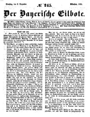 Baierscher Eilbote (Münchener Bote für Stadt und Land) Dienstag 2. Dezember 1851