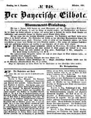 Baierscher Eilbote (Münchener Bote für Stadt und Land) Samstag 6. Dezember 1851