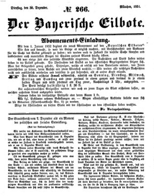 Baierscher Eilbote (Münchener Bote für Stadt und Land) Dienstag 30. Dezember 1851