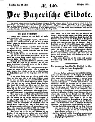 Baierscher Eilbote (Münchener Bote für Stadt und Land) Samstag 12. Juli 1851