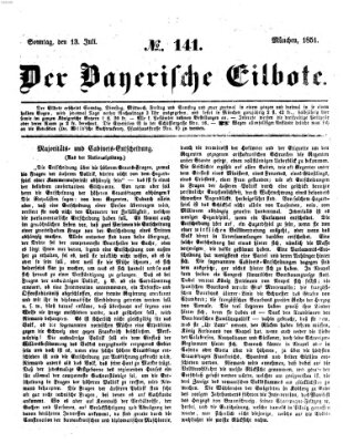 Baierscher Eilbote (Münchener Bote für Stadt und Land) Sonntag 13. Juli 1851